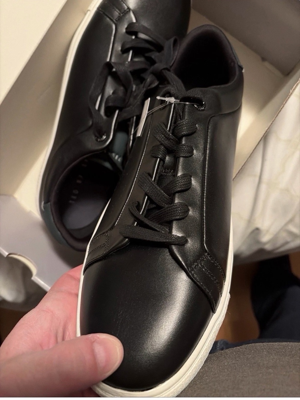 Ted Baker Black Leather Low-Top Sneakers with White Trim